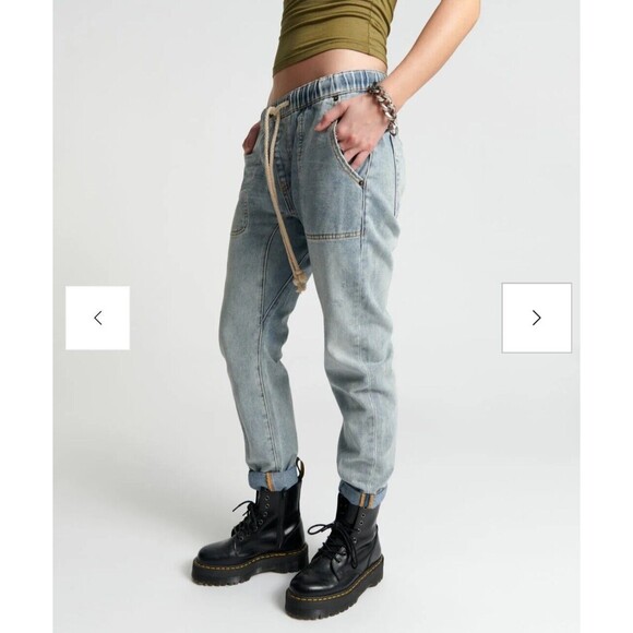 One Teaspoon Size S Montana Shabbies Drawstring Distressed Boyfriend Denim Jeans - Picture 7 of 16